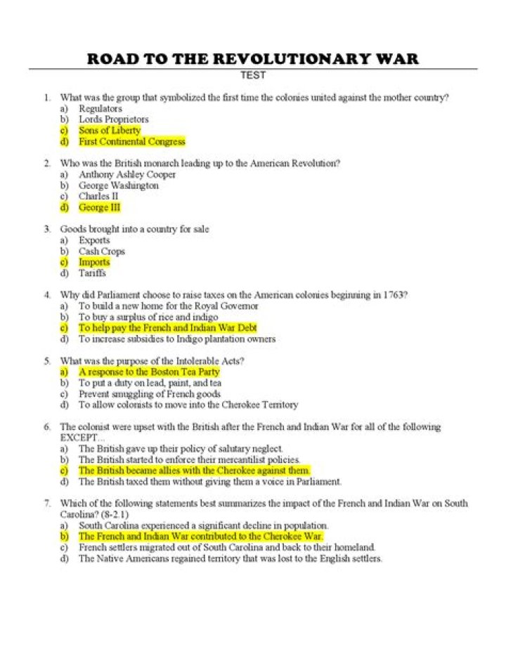 Road to Revolution Worksheet PDF Answer Key with Analysis