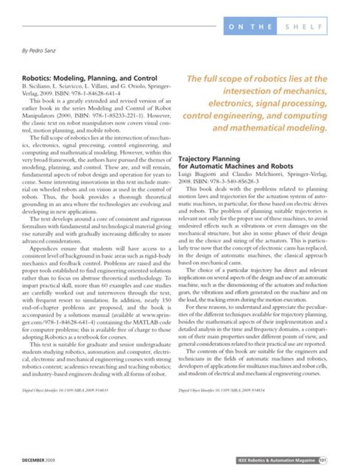 Robotics Modelling, Planning & Control: PDF Guide for Practical Implementation