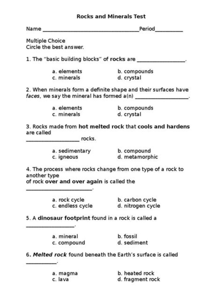 Rocks and Minerals Test PDF: Master Geology with Expert Quiz