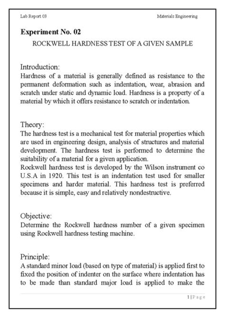 Rockwell Hardness Test Lab Report PDF – Accurate Material Hardness Evaluation