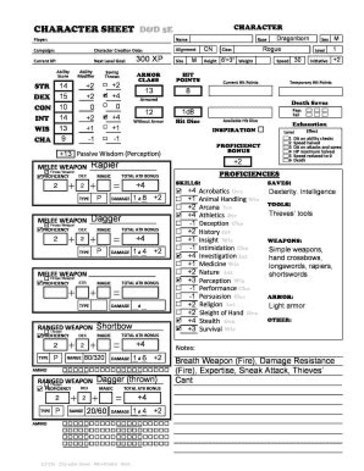 Rogue Character Sheet 5e PDF – Ready-to-Use Fantasy RPG Template