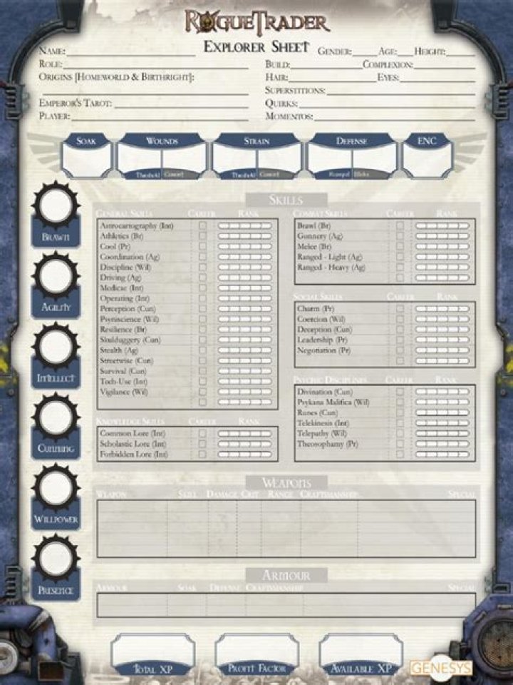 Download Free Rogue Trader Character Sheet PDF for Roleplay