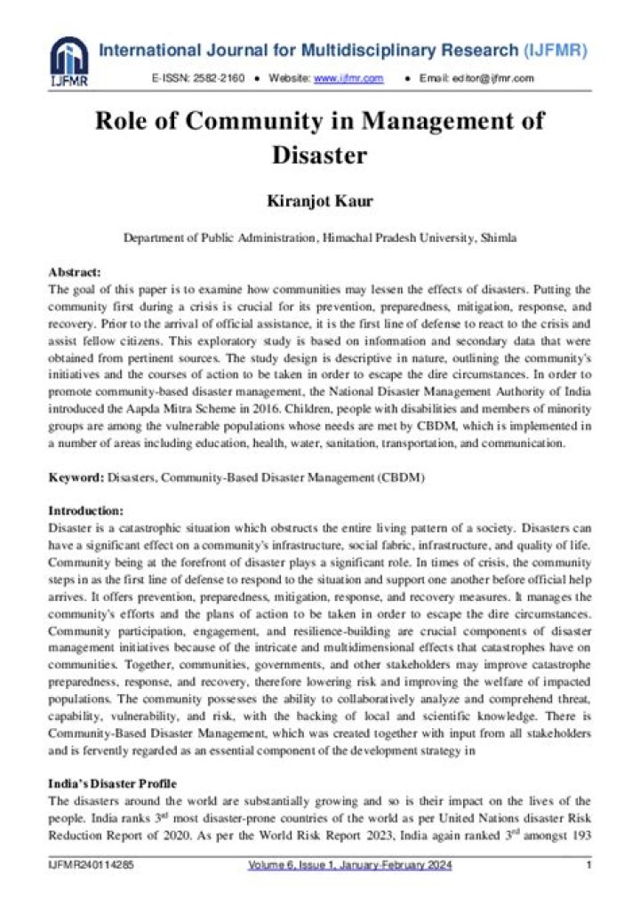 The Vital Role of Community in Disaster Management: Insights from Key Research