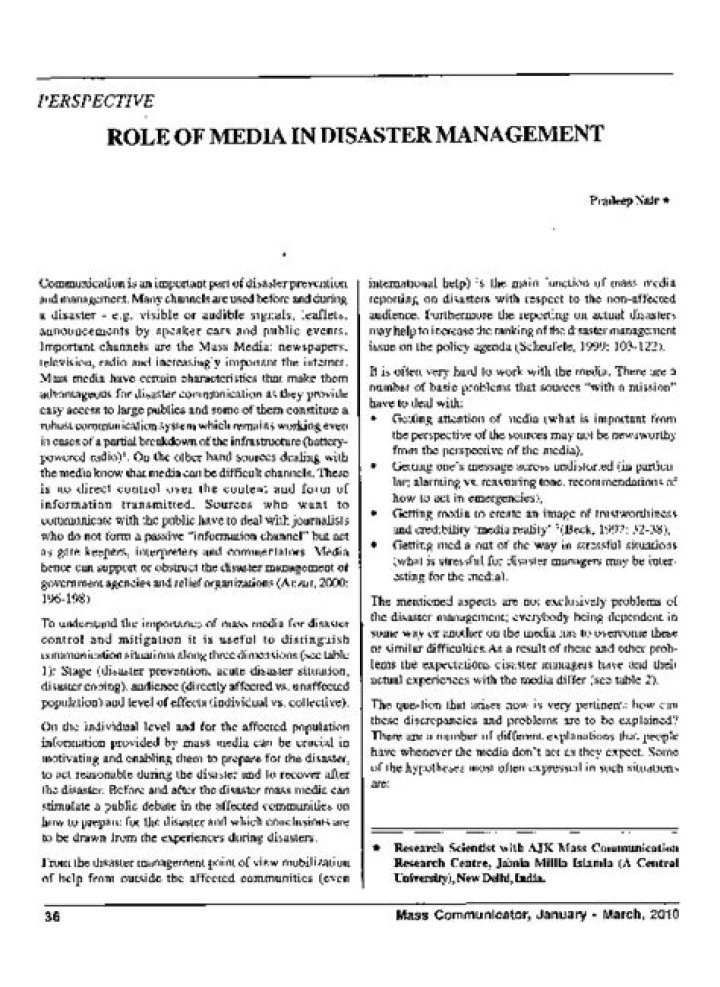 Role of Media in Disaster Management: A Critical PDF Guide