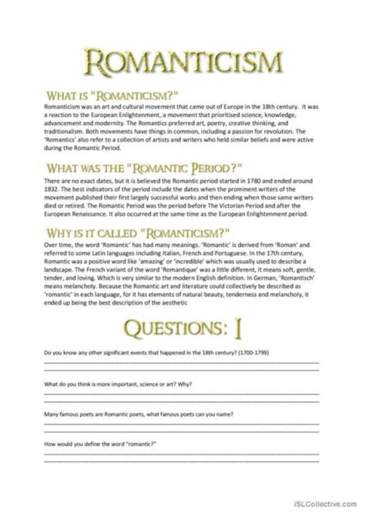 Romanticism Worksheet PDF: Explore Deep Emotions & Creative Inspiration