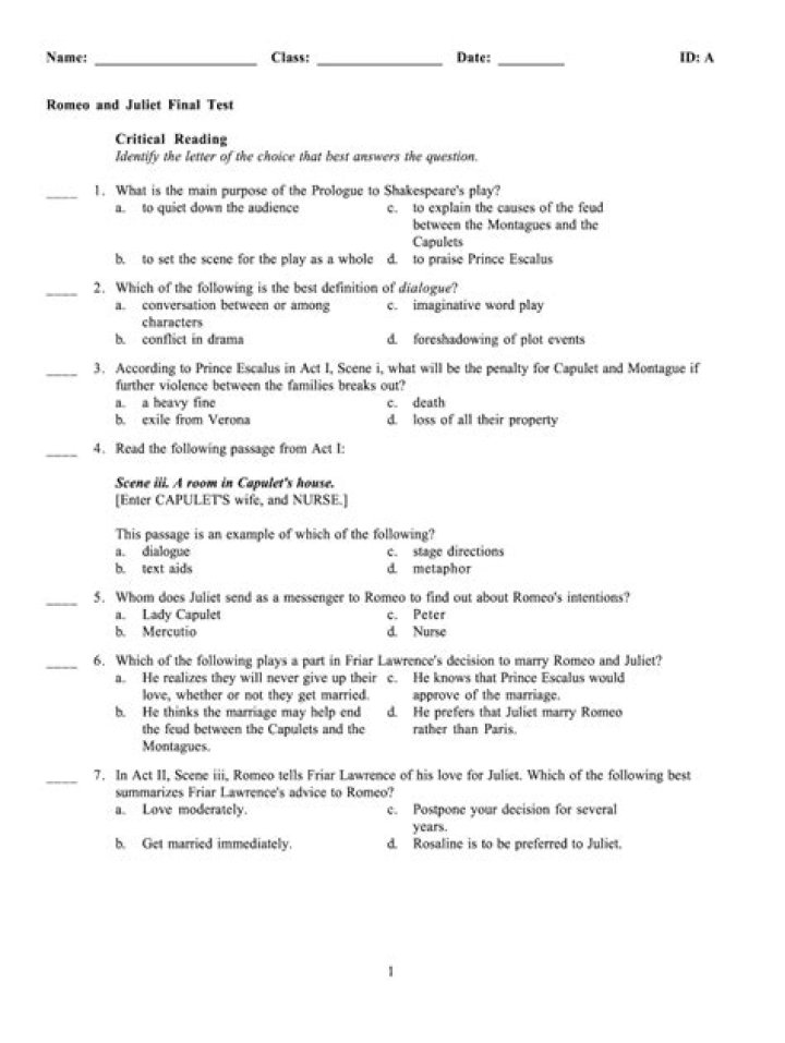 Romeo and Juliet Final Exam PDF – Complete Study Guide & Practice Test