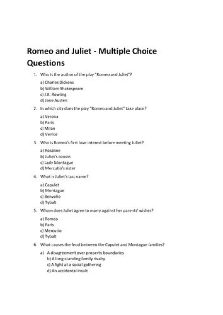 Romeo and Juliet Questions PDF – Free Study Guide & Answers