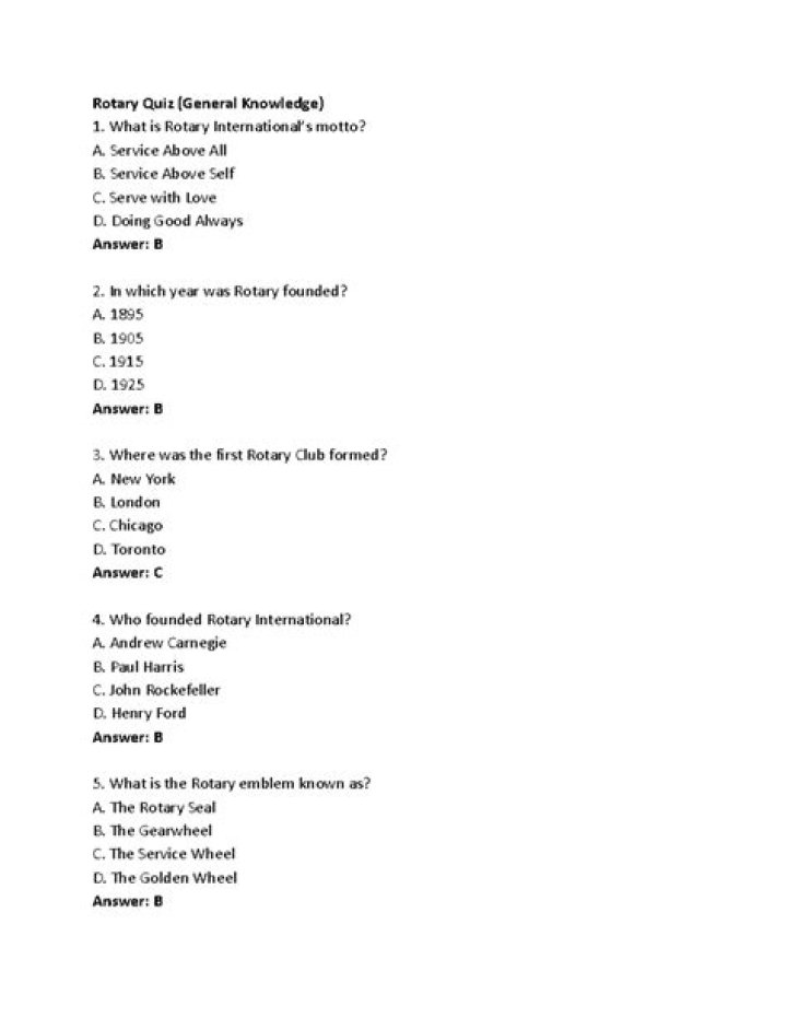Rotary Quiz Questions and Answers 2023 PDF – Free Download