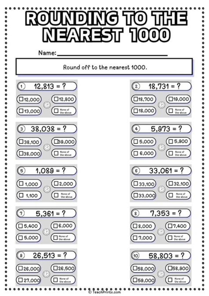 Rounding to the Nearest Ten Thousand Worksheet PDF