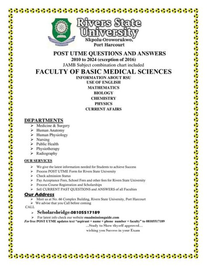 RSU Post UTME Past Questions PDF – Instant Download