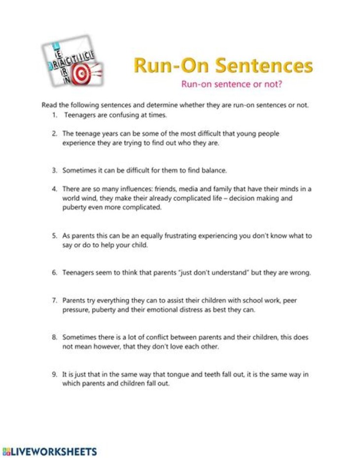 Run on Sentence Worksheet PDF: Practice Passage Exercises