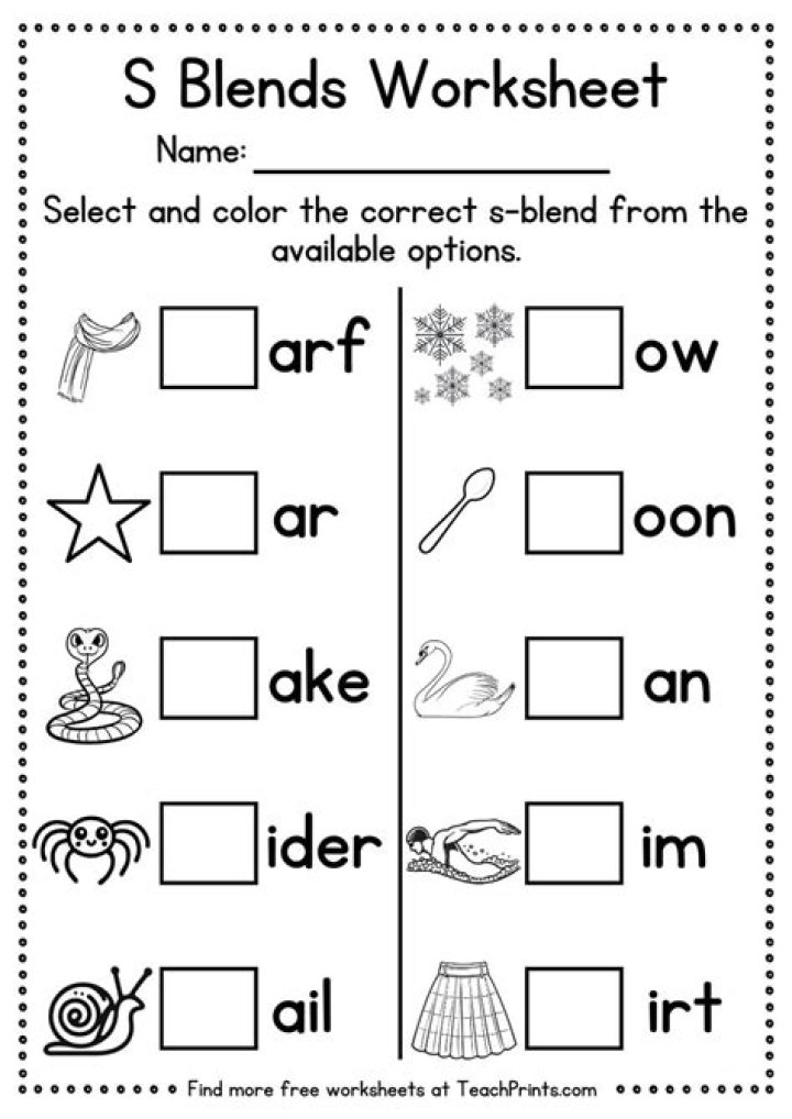 Free S Blends Worksheet PDF for Early Readers
