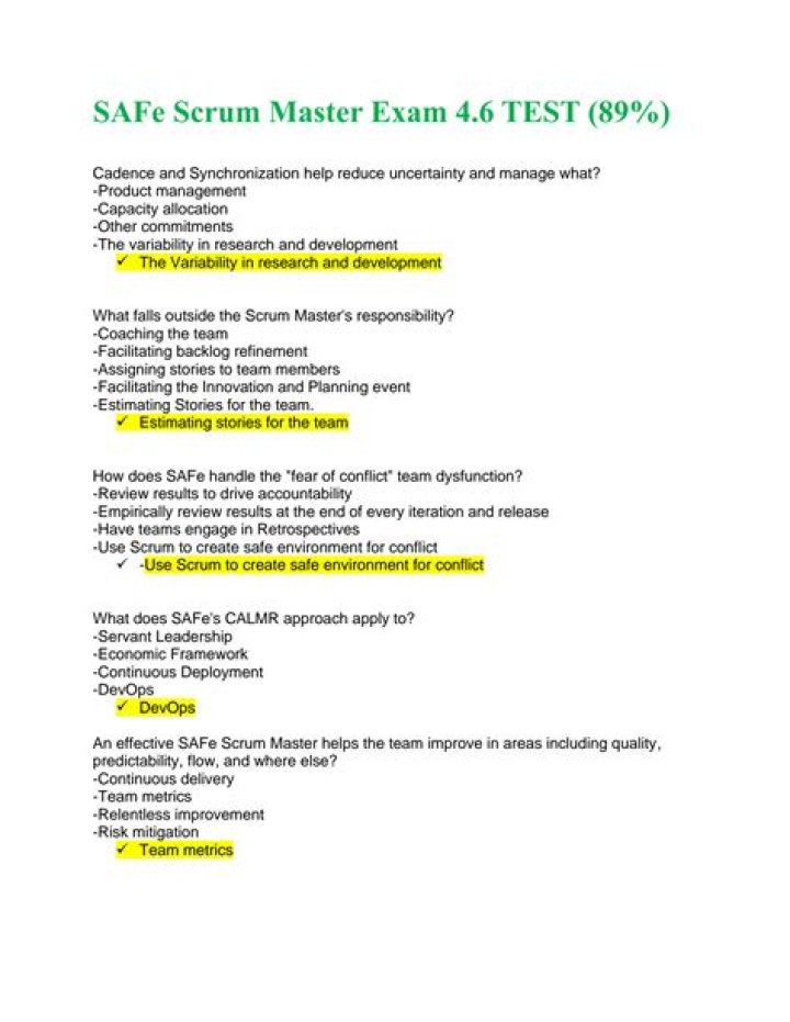 Safe 5.0 Scrum Master Exam Questions and Answers PDF Download