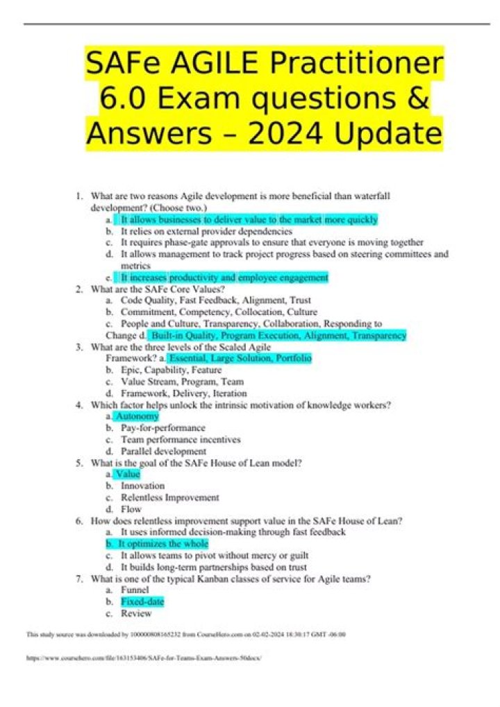 Safe Agile 6.0 Exam Questions and Answers PDF