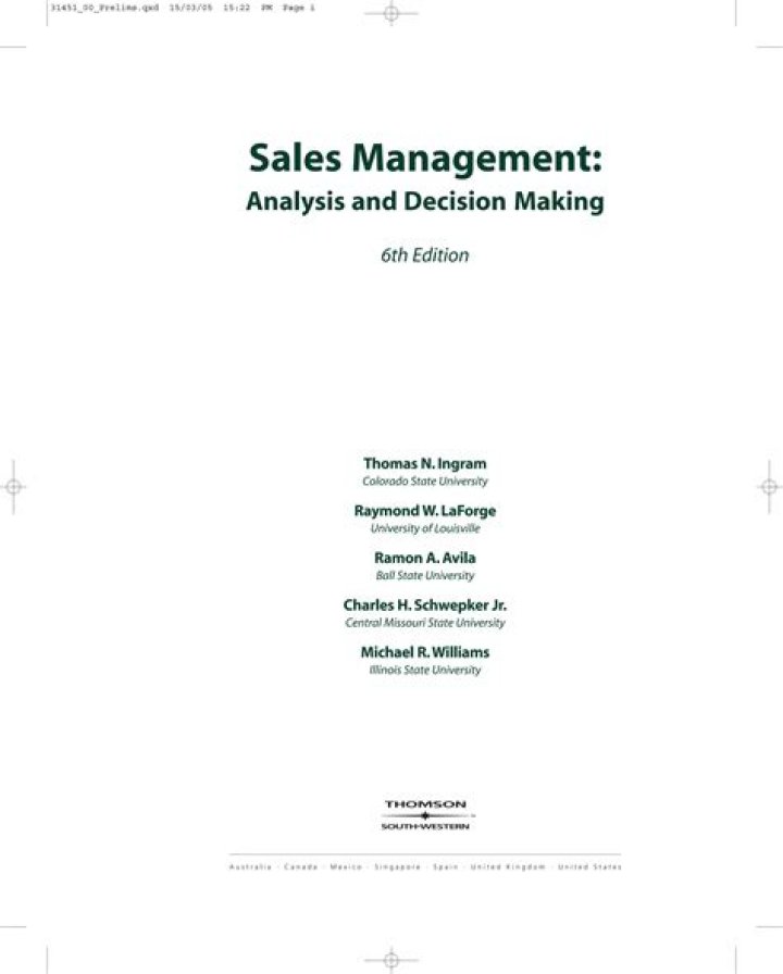 Sales Management Analysis and Decision Making: Data-Driven Strategies PDF