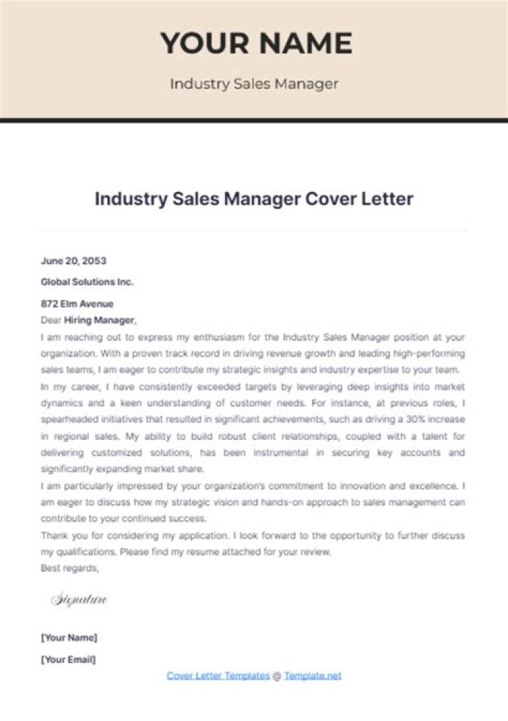 Sales Manager Cover Letter PDF Template – Instant Download