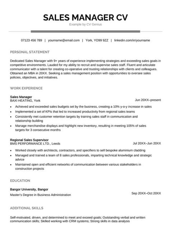 Sales Manager CV PDF Template for Professional Job Applications