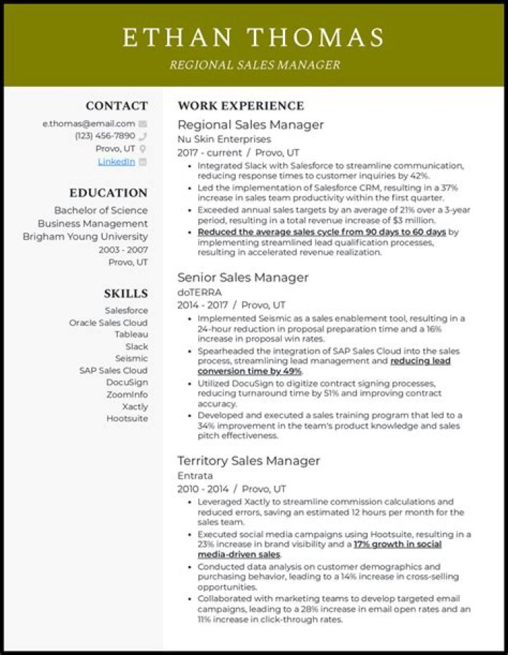 Sales Manager Resume PDF for Impressive Hiring Success