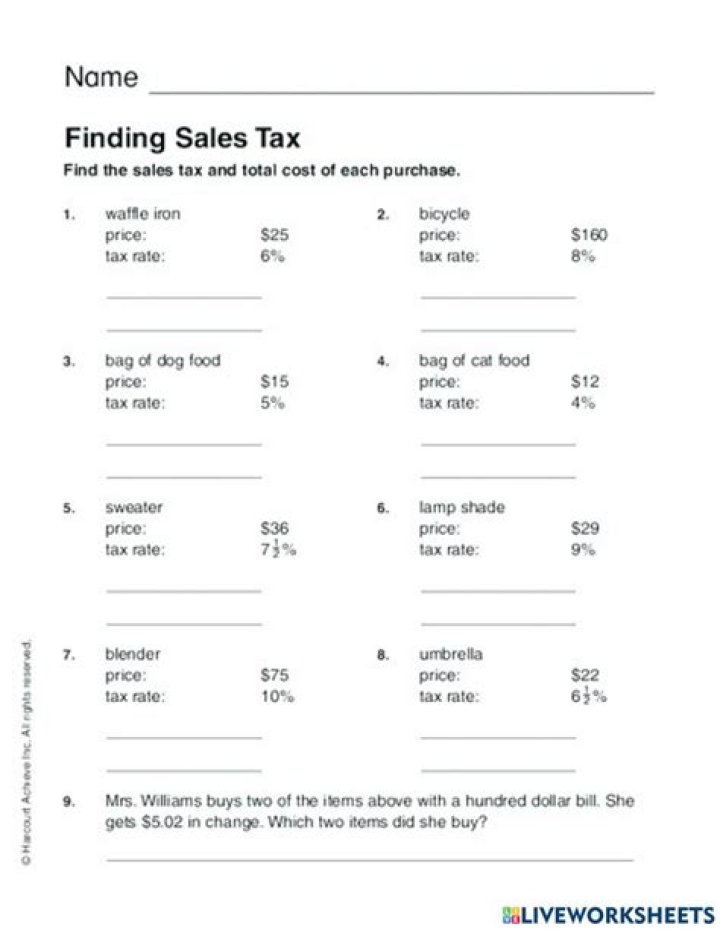 Free Sales Tax Worksheet with Answers PDF for Easy Tax Preparation