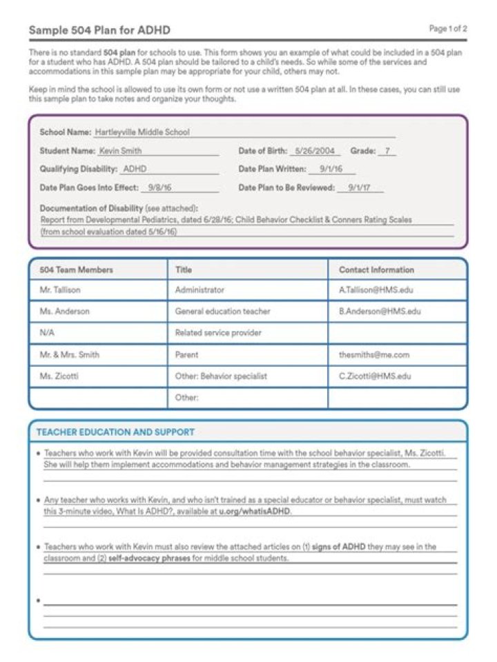 Sample 504 Plan for ADHD and Anxiety – Free PDF Guide