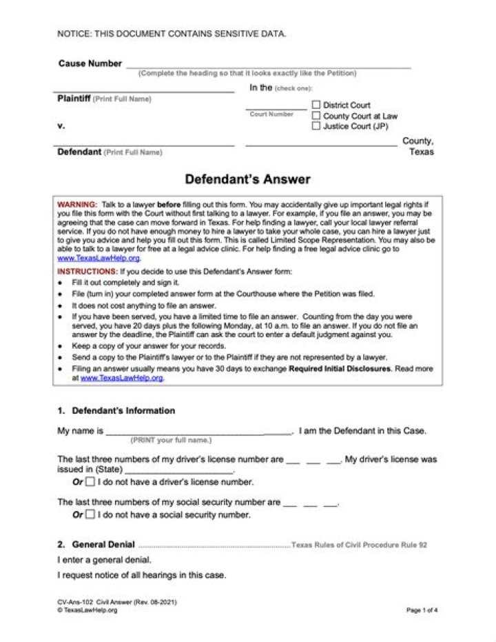 Sample Answer to Summons for Credit Card Debt PDF
