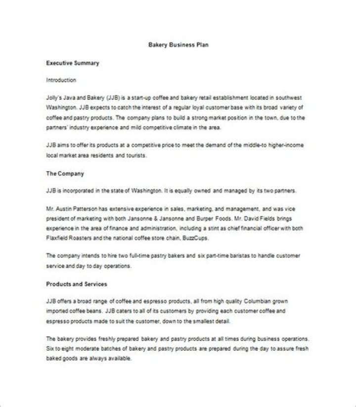Download Free Sample Business Plan for Bakery PDF