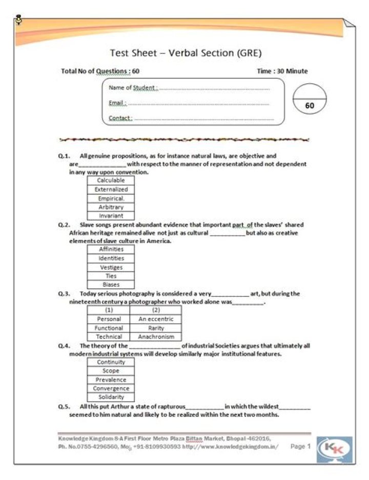 Free Sample GRE Test Questions PDF – Practice Now