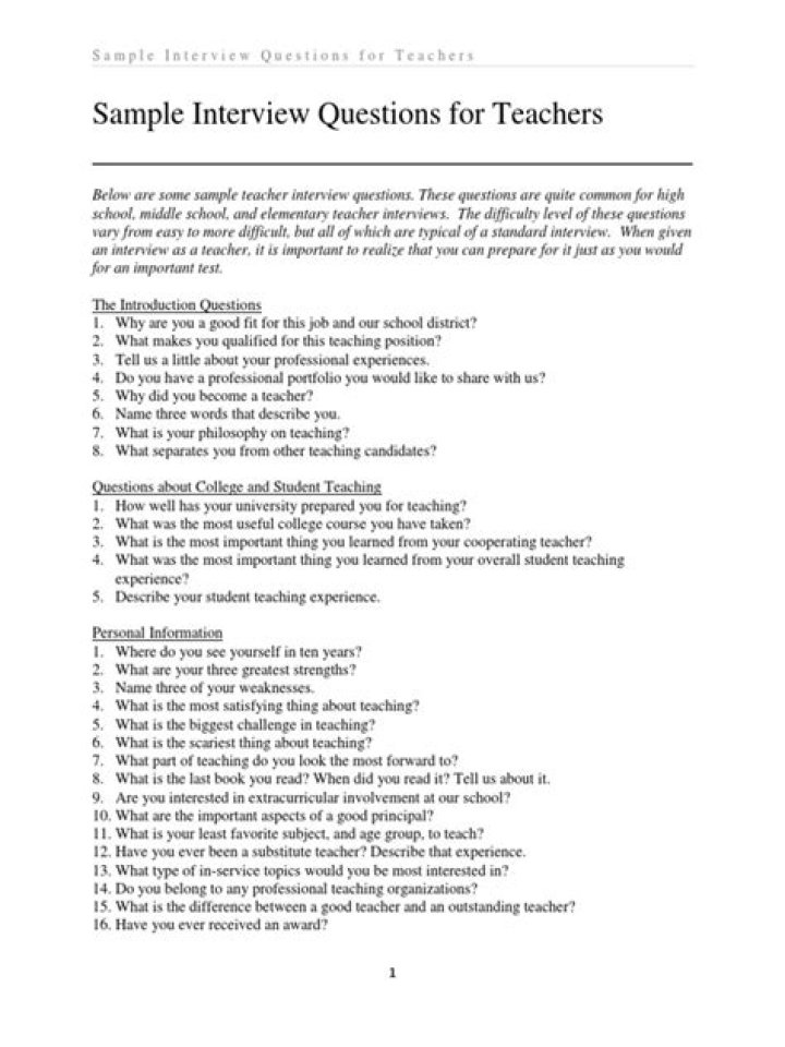 Sample Interview Questions and Answers for Teachers PDF Download