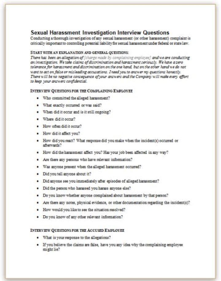 Sample Investigation Interview Questions for the Accused – PDF Guide