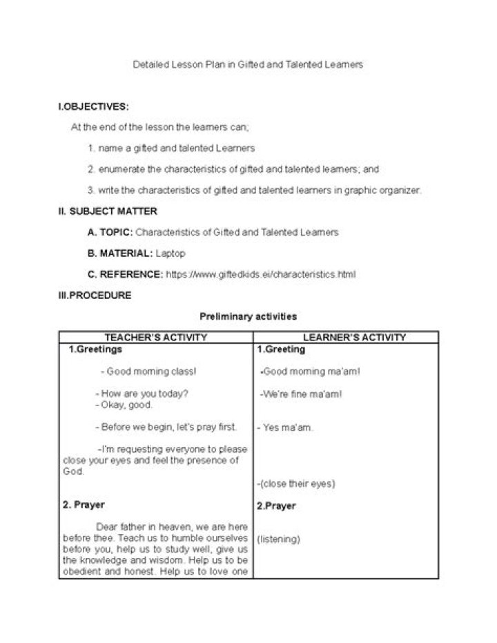 Sample Lesson Plan for Gifted and Talented Students PDF
