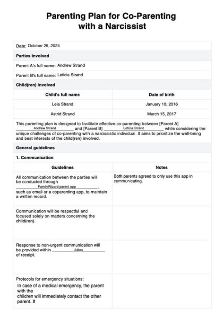 Sample Parenting Plan for Narcissistic Parents PDF: Essential Guidance