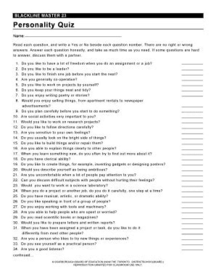 Sample Personality Test Questions and Answers PDF – Instant Results