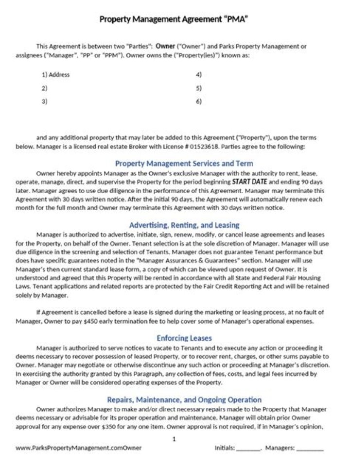 Sample Property Management Agreement PDF for Rentals and Ownership