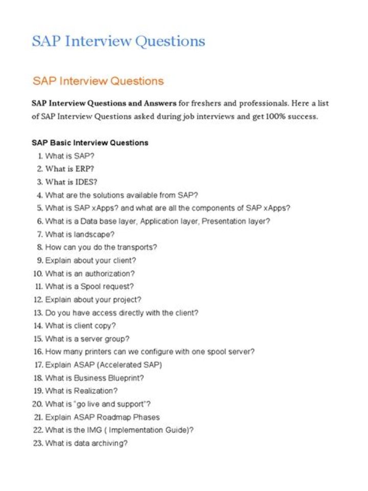 SAP Interview Questions for Freshers: Free PDF Guide