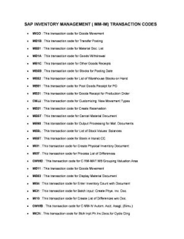 SAP Inventory Management TCODEs PDF – Quick Reference Guide