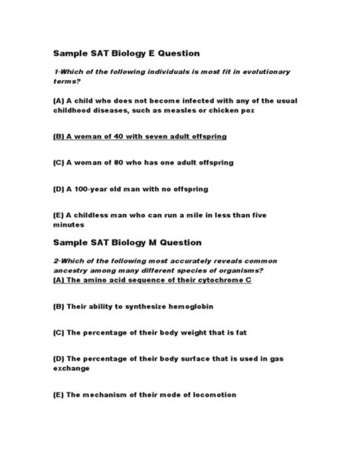 SAT Biology Questions PDF – Practice Tests & Answers