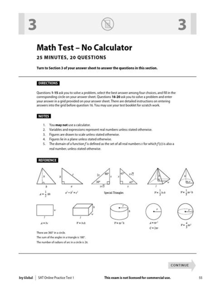 Sat Math No Calculator Practice Test PDF with Answers