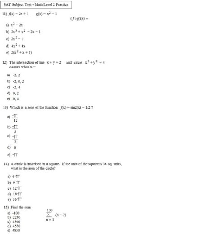 Free SAT Math Practice Worksheets PDF for Effective Test Prep