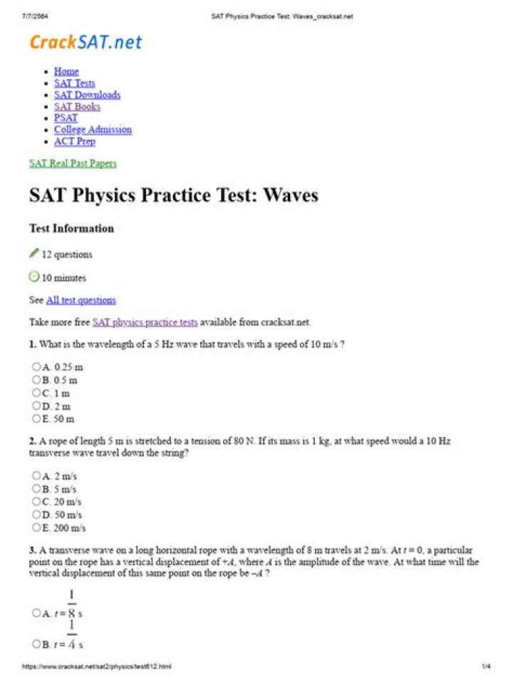Complete SAT Physics Full Practice Test PDF with Answers