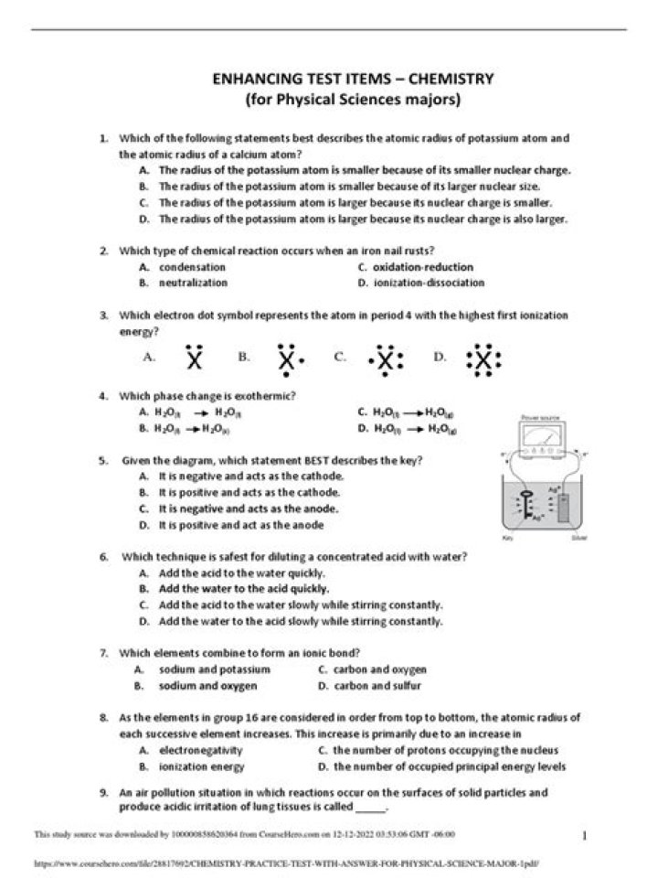 Sat Subject Test Chemistry Practice Test PDF for High Scores