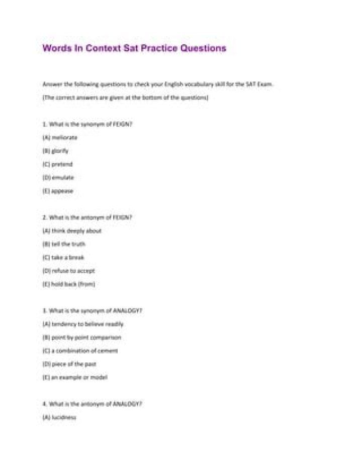 Practice SAT Vocabulary Words in Context – Free PDF Worksheets