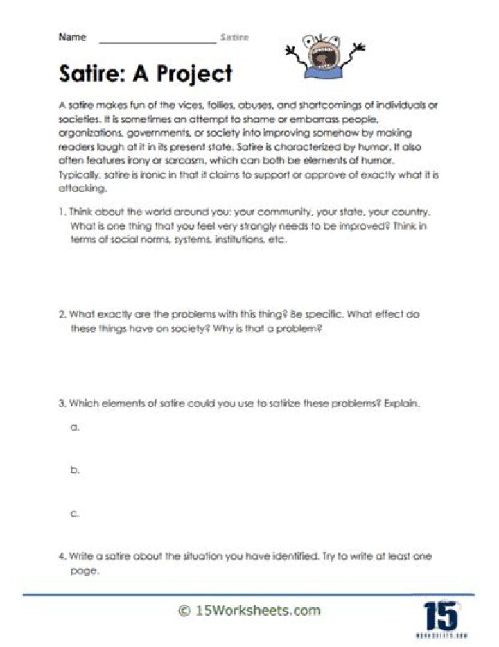 Satire Worksheet High School PDF for Engaging English Classes