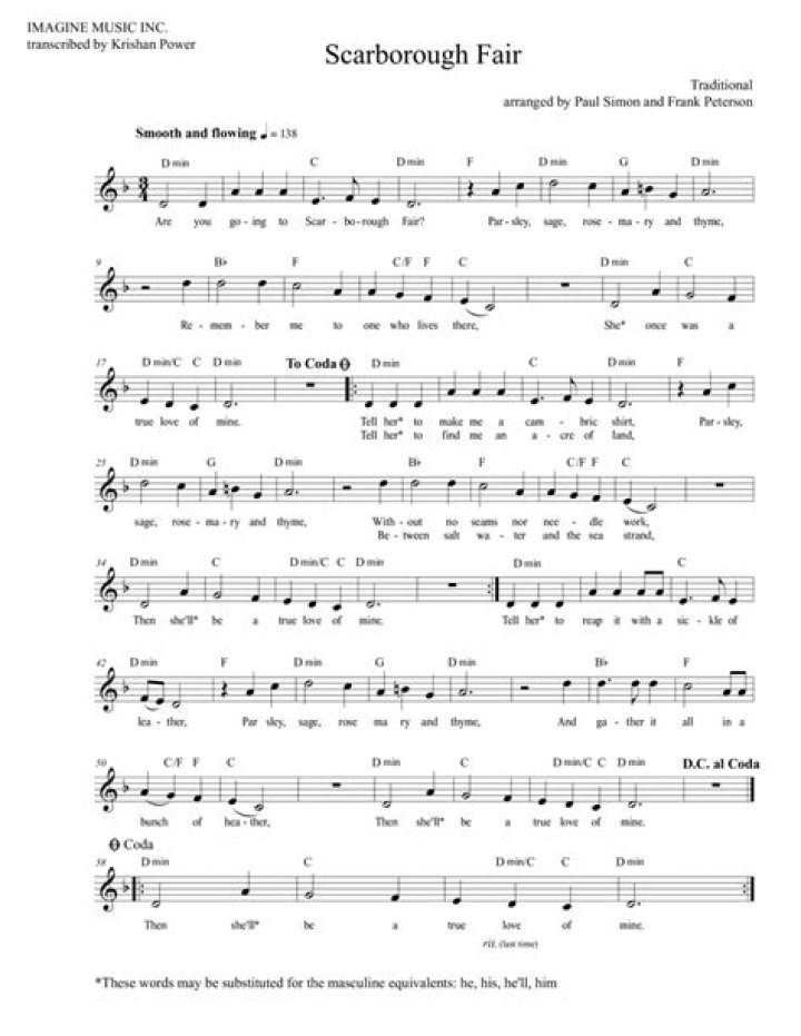 Scarborough Fair Lead Sheet PDF: Free Printable Tabs