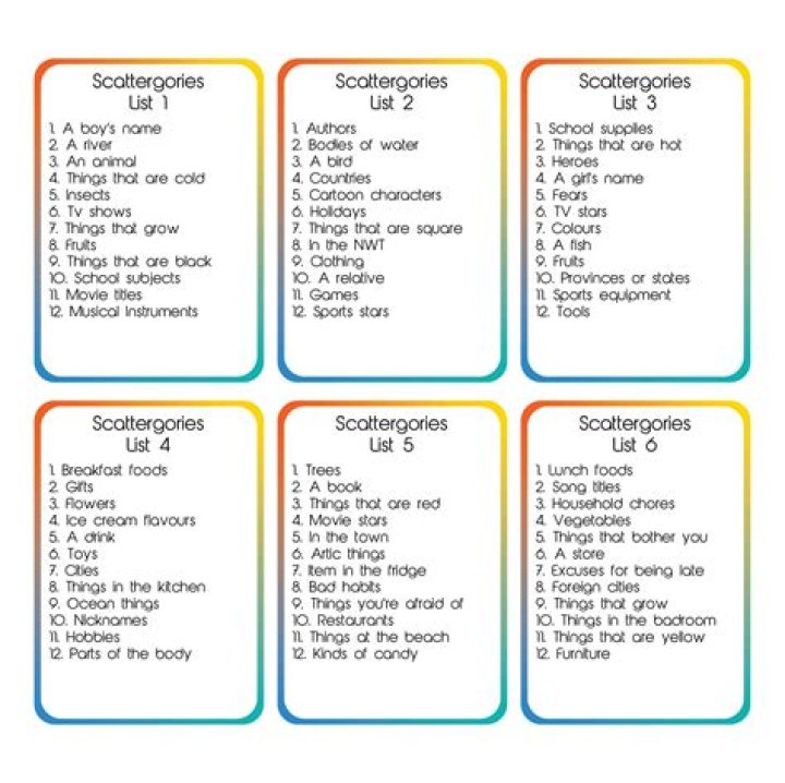 Scattergories Cards & Lists PDF: Full 12-Item Collection for Fun Party Games