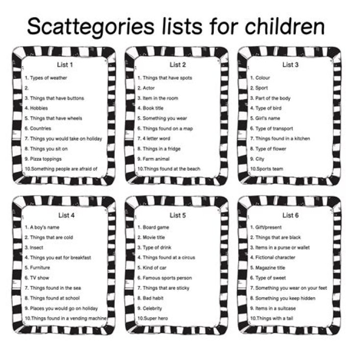 Scattergories Junior Lists Printable PDF for Kids