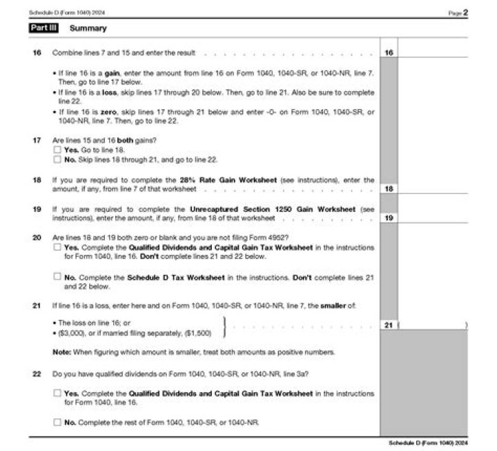 2024 Schedule D Tax Worksheet: PDF Download for Easy Filing