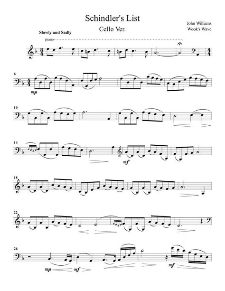 Schindler’s List Cello Piano Score PDF – Full Orchestral Version
