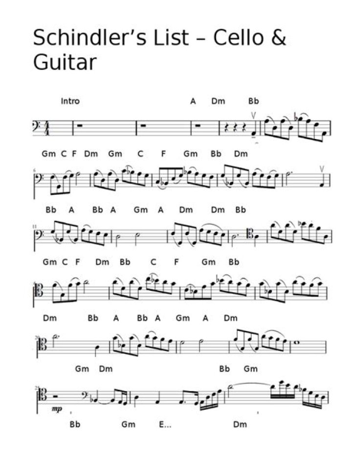 Schindler's List Cello Solo Performance in PDF Format