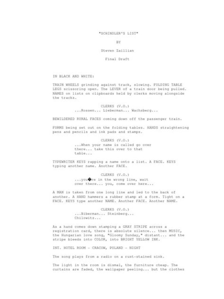Schindler's List Screenplay PDF: Full Text Download