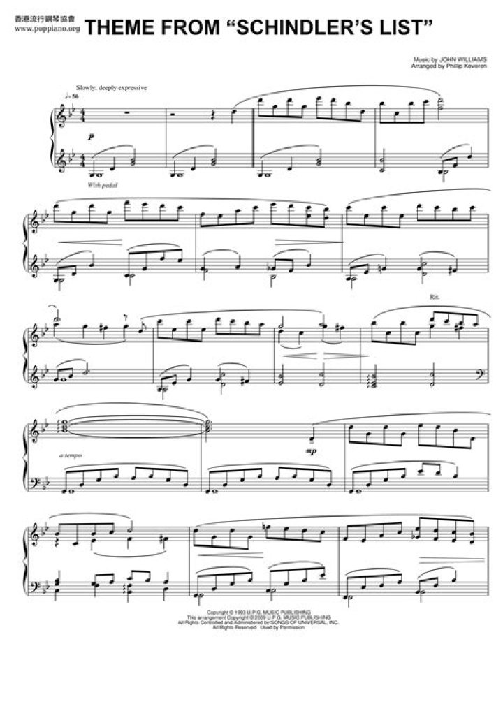 Schindler's List Theme Sheet Music PDF – Complete Score & Lyrics